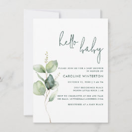 Euclyptus Botanical Kön Neutral Baby Shower Inbjudningar