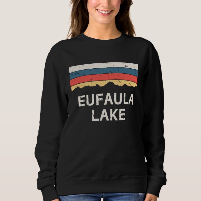 Eufaula Lake Souvenir Fishing Retro Map  Oklahoma T Shirt (Framsida)