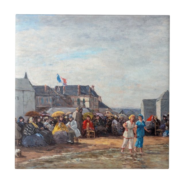 Eugene Boudin - Badetid i Trouville Kakelplatta (Framsidan)
