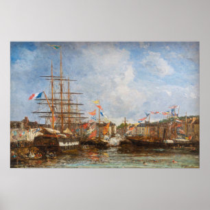 Eugene Boudin - festival i Honfleur hamn Poster