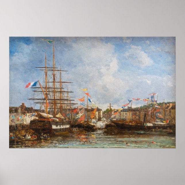 Eugene Boudin - festival i Honfleur hamn Poster (Framsidan)