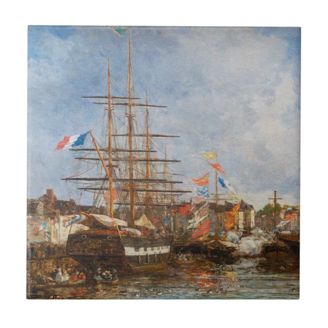 Eugene Boudin - Festival i Honfleurs hamn Kakelplatta (Framsidan)