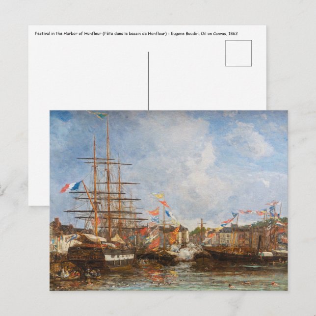 Eugene Boudin - Festival i Honfleurs hamn Vykort (Fram/baksida)