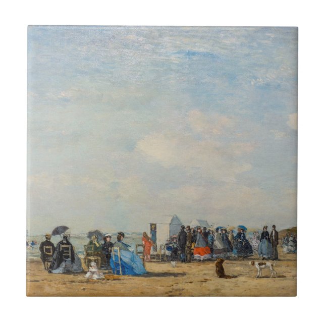 Eugene Boudin - Samling på stranden Kakelplatta (Framsidan)