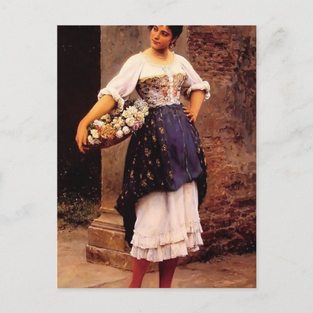 Eugene de Blaas- Venetian-blomseller Vykort (Framsida)