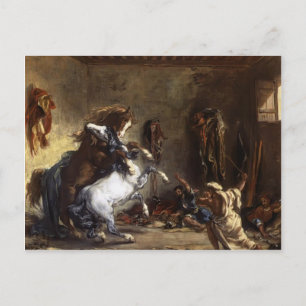 Eugene Delacroix - Arab Horses Fighting in a Stabl Vykort