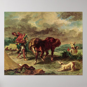 Eugene Delacroix - det marockanskt och hans häst Poster