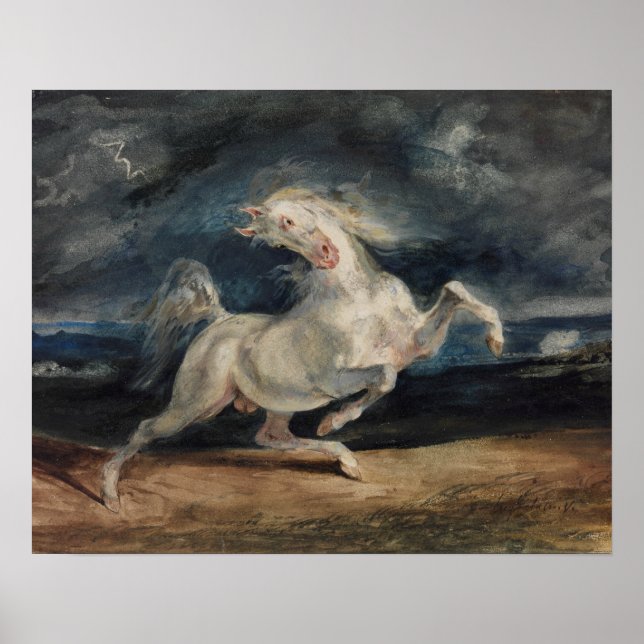 Eugene Delacroix - Horse Frängs av Blixt Poster (Framsidan)