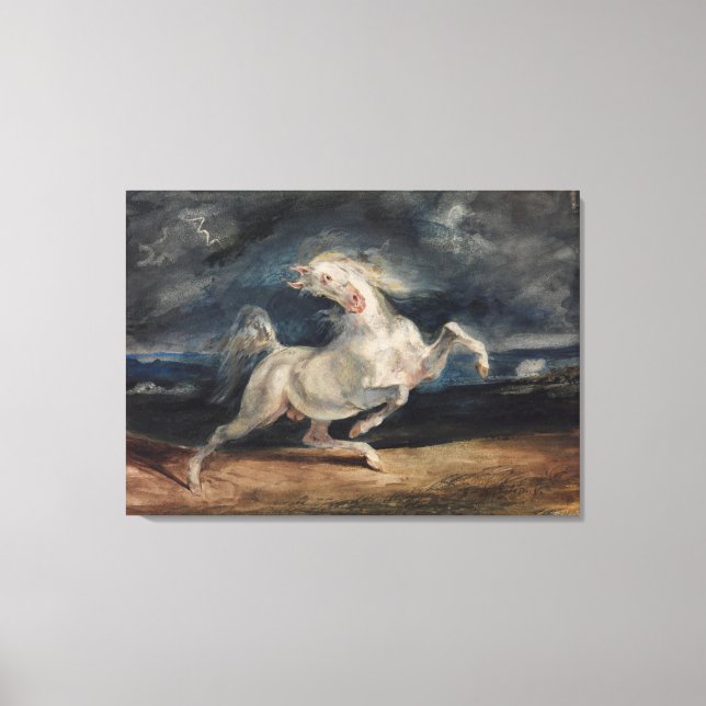 Eugene Delacroix Horse skrämd av Blixt Canvastryck (Framsida)