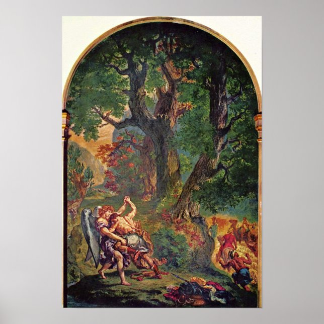 Eugene Delacroix - Jacob wrestling med ängel Poster (Framsidan)