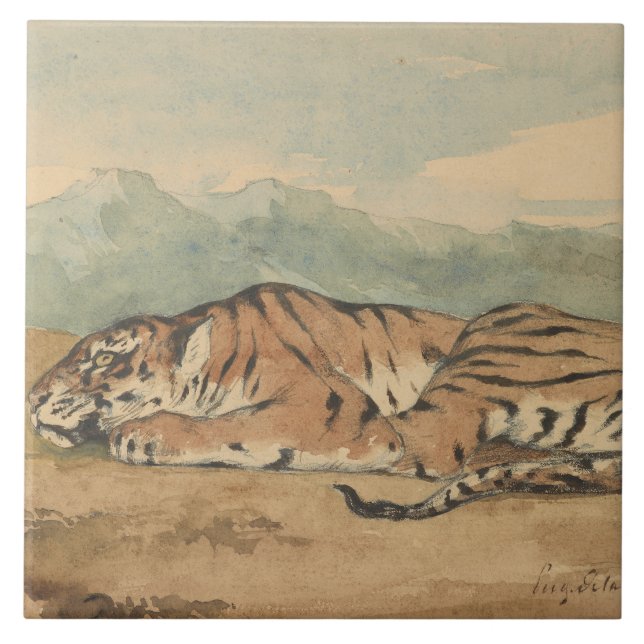 Eugene Delacroix - kunglig tiger Kakelplatta (Framsidan)
