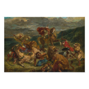 Eugene Delacroix - Lejon Hunt Fototryck