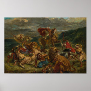 Eugene Delacroix - Lejon Hunt Poster