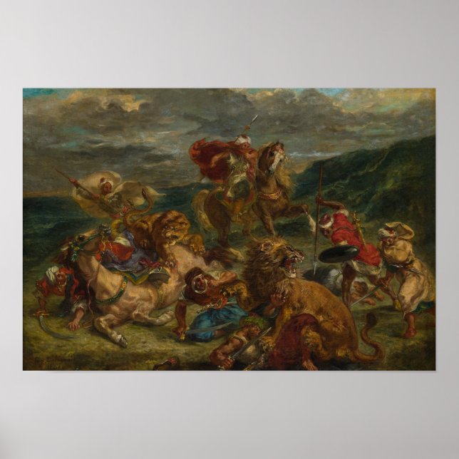 Eugene Delacroix - Lejon Hunt Poster (Framsidan)