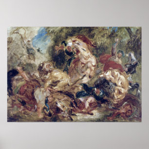 Eugène Delacroix, Lejon Hunt Poster