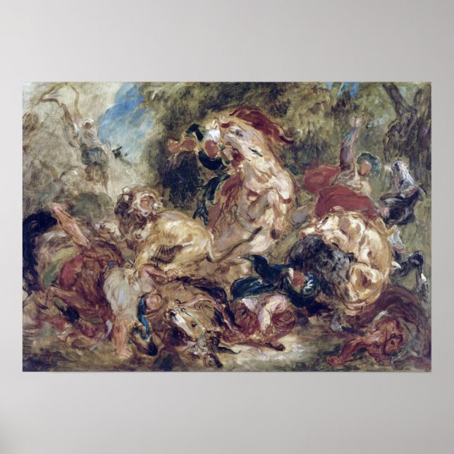 Eugène Delacroix, Lejon Hunt Poster (Framsidan)