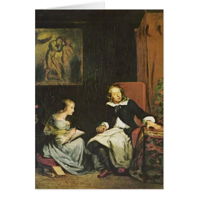 Eugene Delacroix: Milton dikterade till hans Hälsningskort (Framsidan)