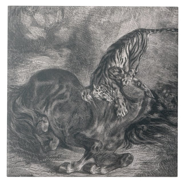 Eugene Delacroix - Vild Horse Felling by a Tiger Kakelplatta (Framsidan)
