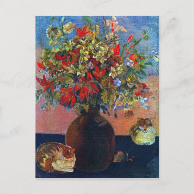 Eugène Henri Paul Gauguin - Flowers och Cats Vykort (Framsida)