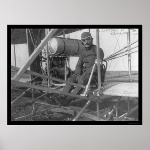 Eugene Lefebvre som placeras på hans flygplan 1909 Poster