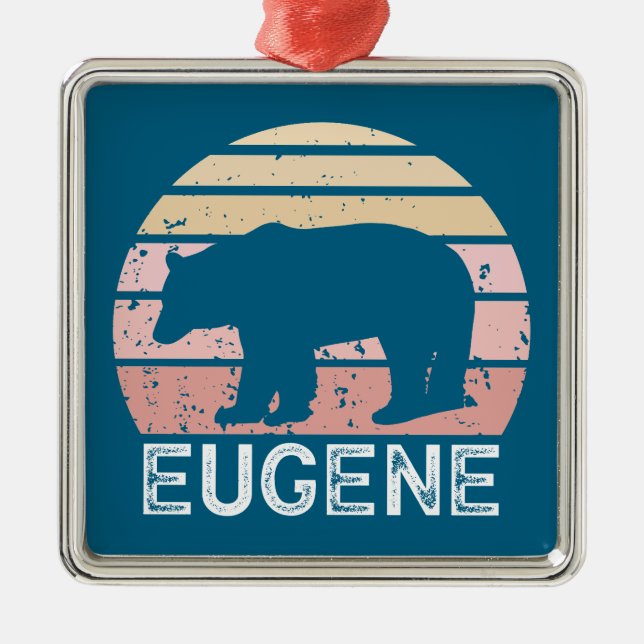 Eugene Oregon Retro Bear Julgransprydnad Metall (Framsidan)