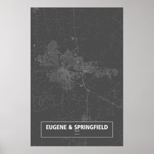 Eugene & Springfield, Oregon (vit på svart) Poster