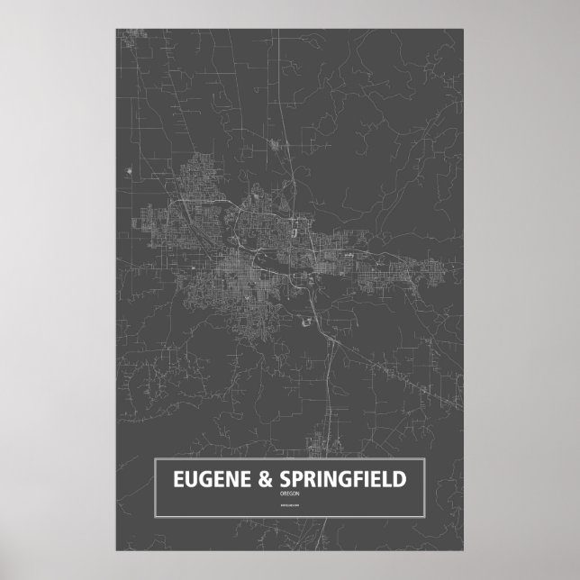 Eugene & Springfield, Oregon (vit på svart) Poster (Framsidan)
