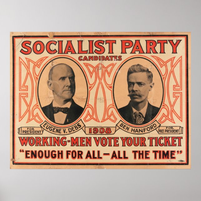 Eugene V. Debs Socialistiska Party 1908 Poster (Framsidan)