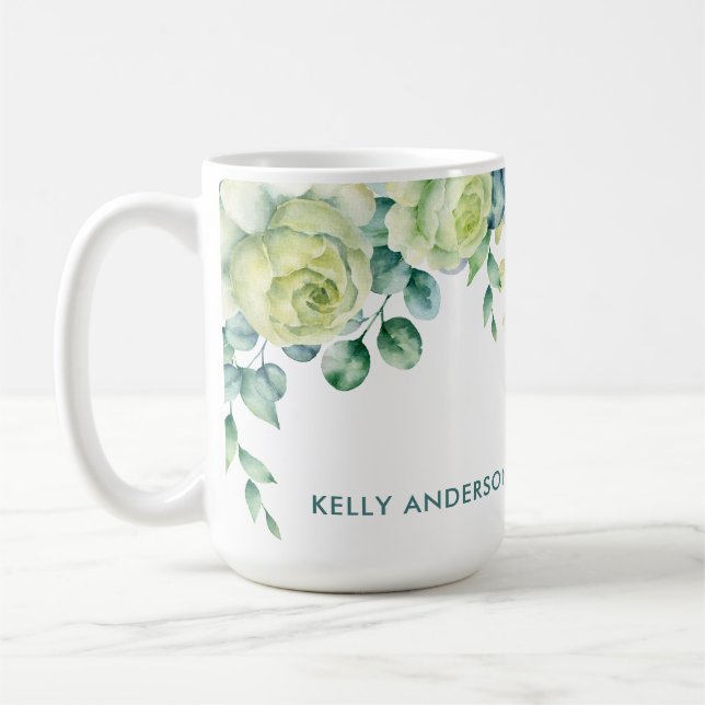 Eukalyptus akvarell blomsterkant med rosor kaffemugg (Vänster)