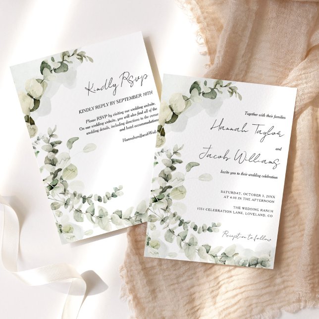 Eukalyptus alla i en OSA Bröllop Inbjudningar (eucalyptus wedding with rsvp invitaiton)