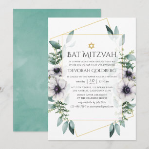 Eukalyptus Anemon Geometrisk Bat Mitzvah Inbjudningar