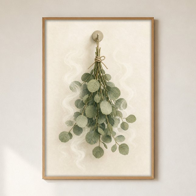 Eukalyptus Ångvattenfärg Cottagecore Affisch (Shown framed for scale. Poster ships unframed; frames are an optional add-on.)