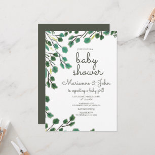 Eukalyptus Baby Shower Handritad Blad Inbjudan