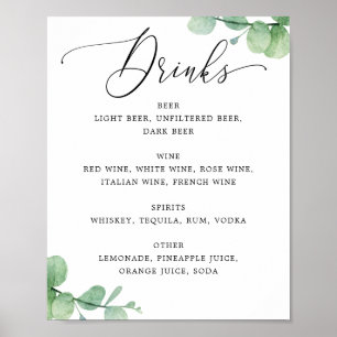 Eukalyptus Bar Meny Skylt   Eleganta Bröllopsdryck