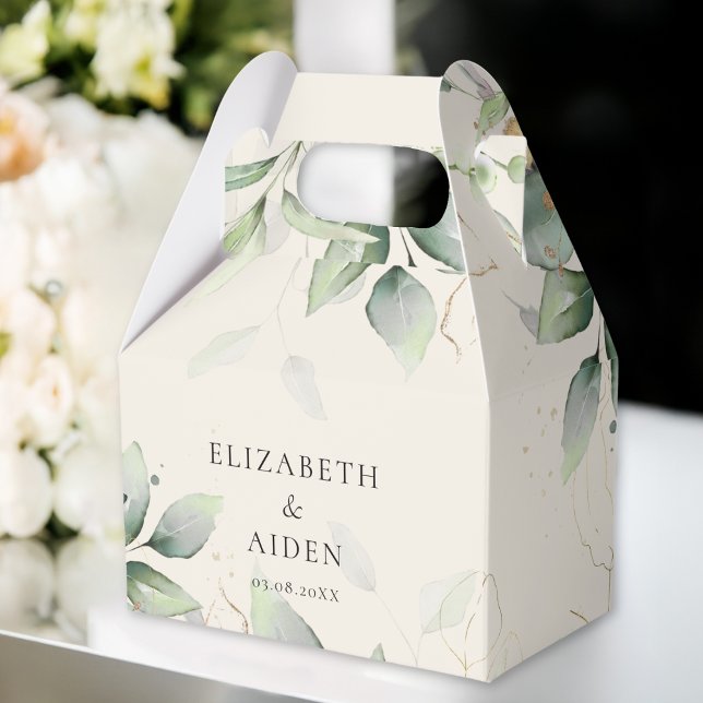 Eukalyptus, Beige, Greenery, Bröllop Box Presentaskar (Eucalyptus, Beige, Greenery, Wedding Favor Boxes with your name and date.)