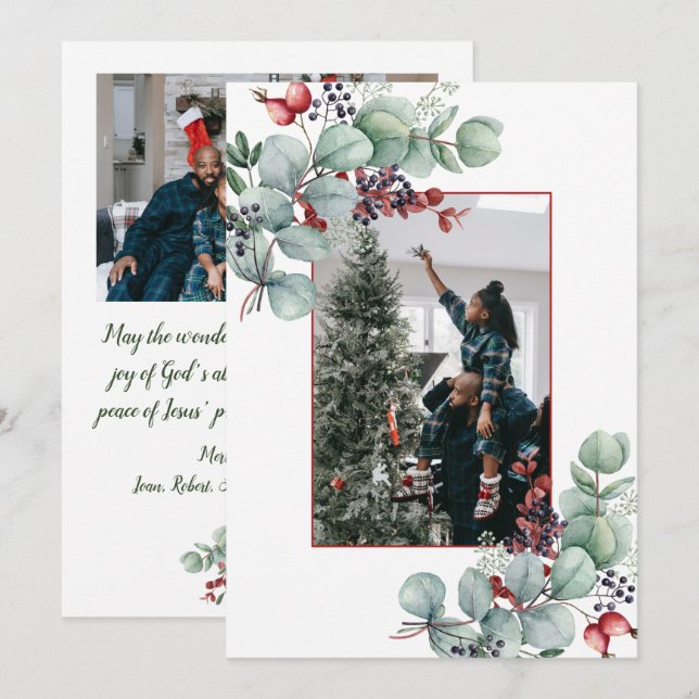 Eukalyptus, berries, Spruce, 2-foto-jul Meddelande (Fram/baksida)