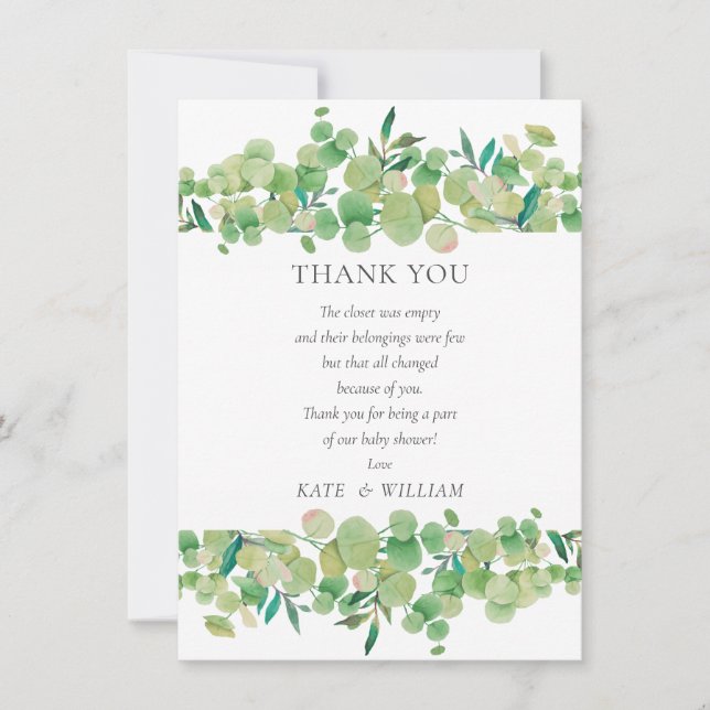 Eukalyptus Blommig Baby Shower Tacksamhetsdikt Tack Kort (Framsida)
