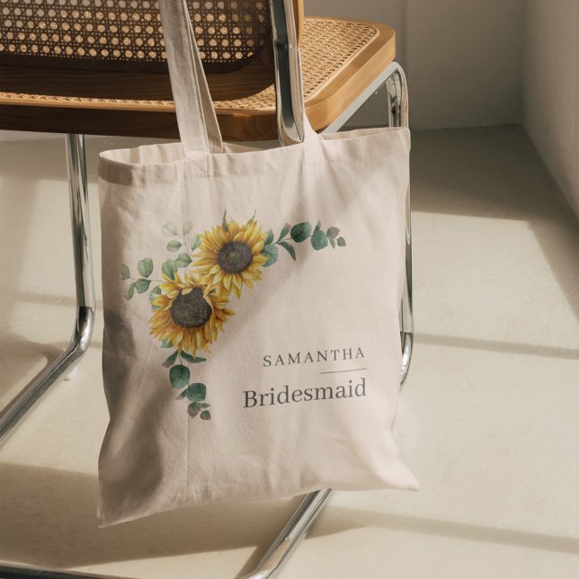 Eukalyptus Blommig Solros Brudtärna Presenter Tygkasse (Sunflower Eucalyptus Bridesmaid Tote Bag)