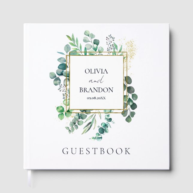 Eukalyptus Botanisk Grönska Blad Bröllop Gästböcker (Framsida)