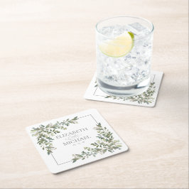 Eukalyptus Botanisk Salvia Grön Bröllop Underlägg Papper Kvadrat