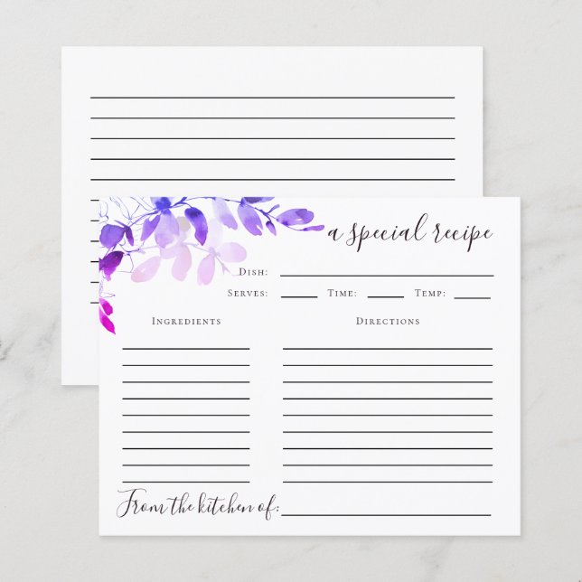Eukalyptus Bröllopsdusch Receptkort | Lila (Fram/baksida)