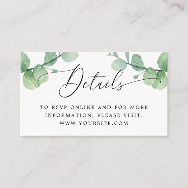 Eukalyptus Bröllopsinsats | Grönska Detaljer + QR Tilläggskort (Framsida)