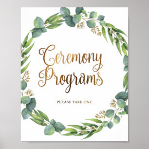 Eukalyptus bröllopsskylt för ceremoniprogram poster
