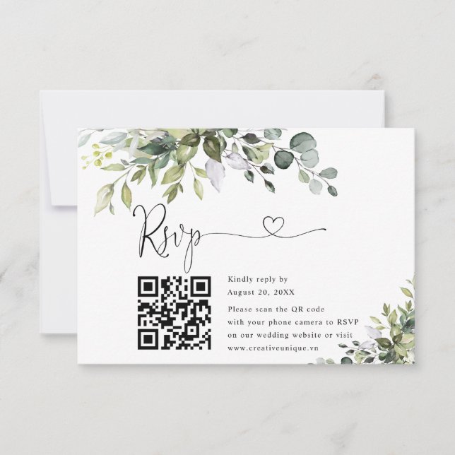 Eukalyptus Bröllopswebbplats QR-kod RSVP-kort OSA Kort (Framsida)