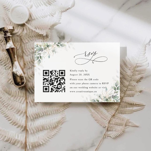 Eukalyptus Bröllopswebbplats QR-kod RSVP-kort OSA Kort (Skapare uppladdad)