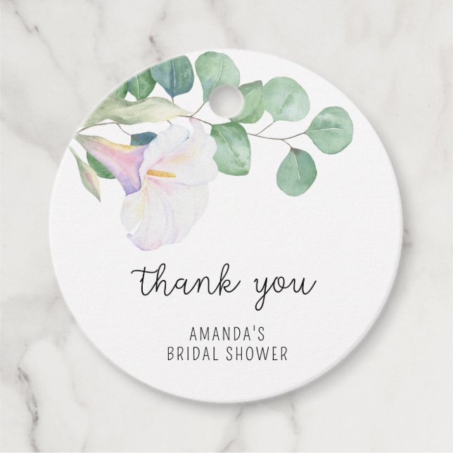 Eukalyptus - calla - bröllopsfest tack gåvor etiketter (Framsida)