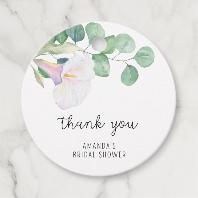 Eukalyptus - calla - tack för bröllopsfesten gåvor etiketter (Framsida)