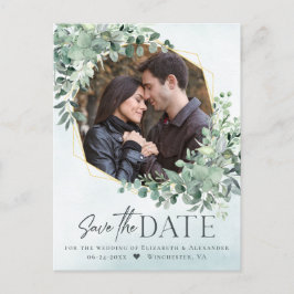 Eukalyptus Damblå Bröllopsfoto Spara Datumet Meddelande Vykort