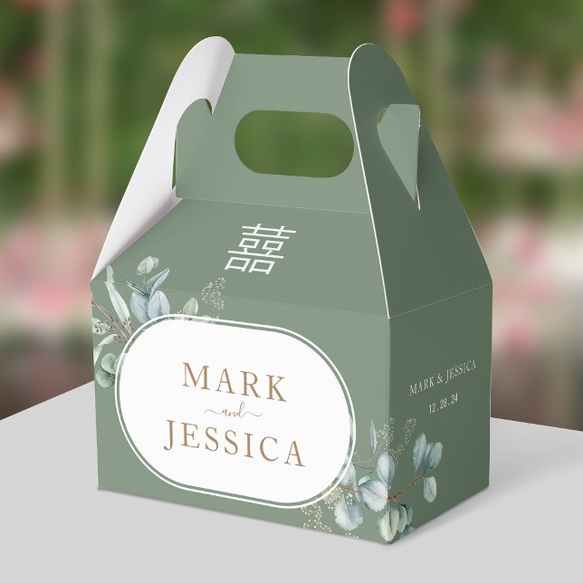 Eukalyptus Dubbel Lycka Bröllop Tack Presentaskar (Skapare uppladdad)