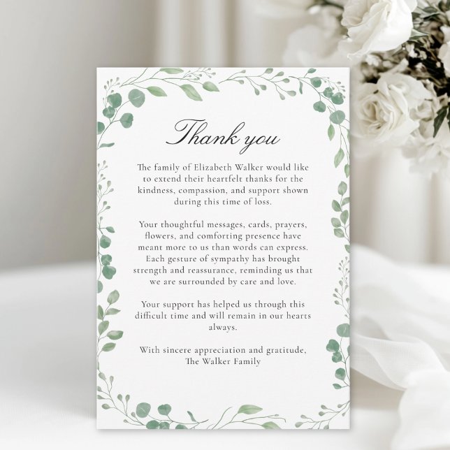 Eukalyptus Efter Begravning Minnes Sympati  Tack Kort (Eucalytus After Funeral Memorial Sympathy Thank You Card)